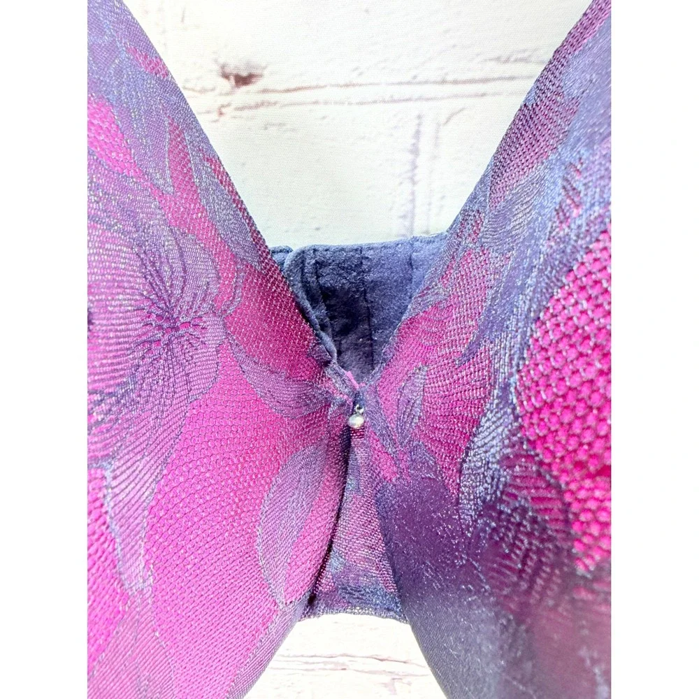 Cacique Underwire Bra Womens 42H Pink Navy Lined Floral Lace Full Coverage